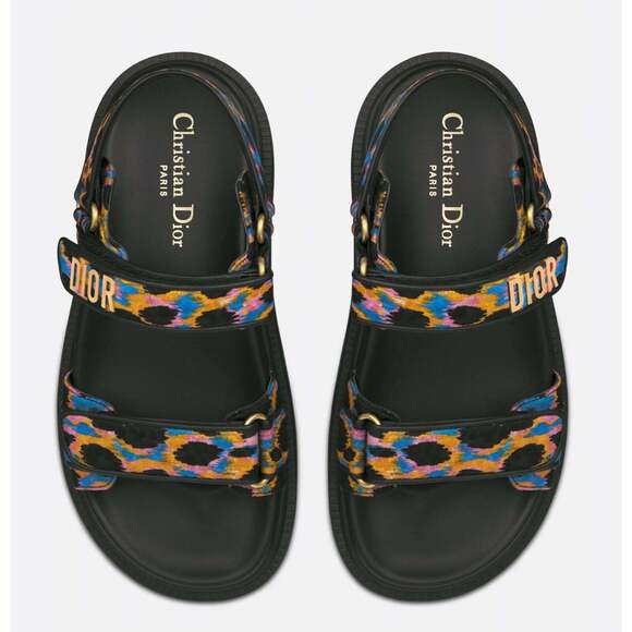 Christian Dior Act Dway Mizza Black Silk Gold Logo Strap Flat Dad Sandal 36.5 - Picture 6 of 12